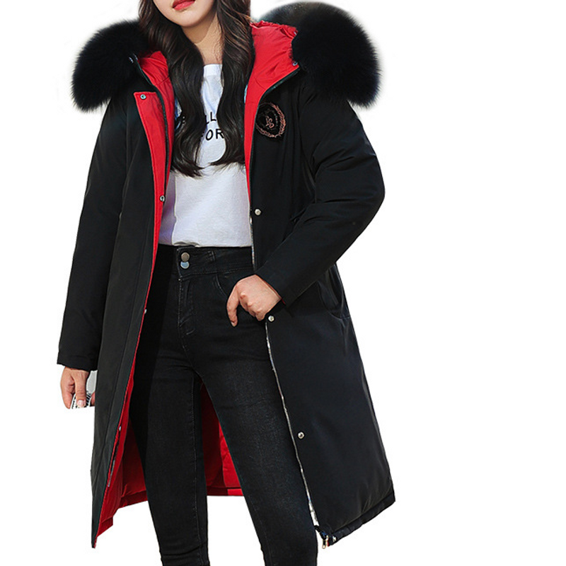 Women's wear two sides of the medium long loose thin Warm jacket jacket big fur collar padded coat_voghion.com