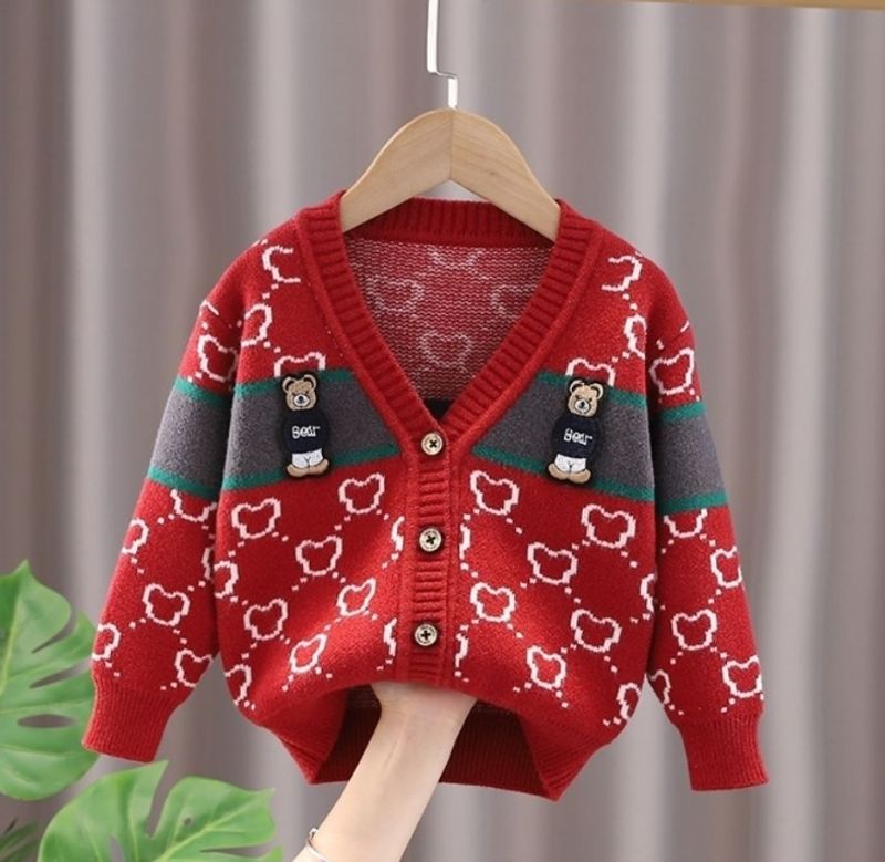 Kinderpullover Strickjacke Junge hübscher Tide 2024 Frühling und Herbst New Jersey V-Ausschnitt Cartoon Mantel Frühlingsfestjahr_voghion.com