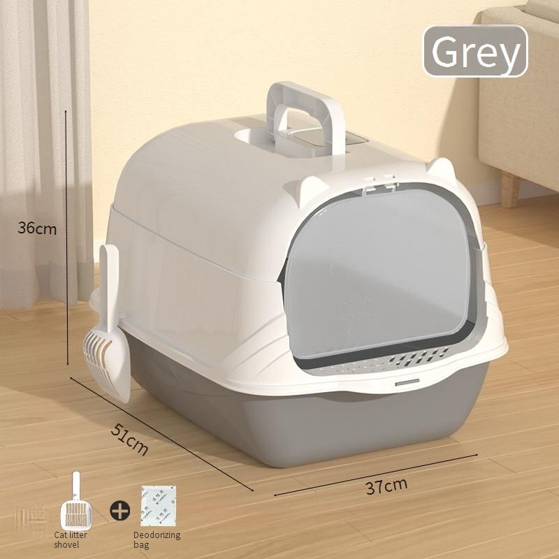 Pet Products Cat Litter Box Fully Enclosed Large Anti Splash Deodorizing Cat Toilet With Handle Flip Cover Cat Feces Box_voghion.com