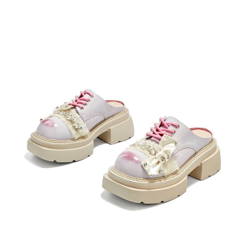 Sweet-style Bow-knot Rhinestone Half-wrap Slippers For Women, Summer Style, Suitable For Outdoor Wear, Oversized Head Sandals Or Single Shoes._voghion.com