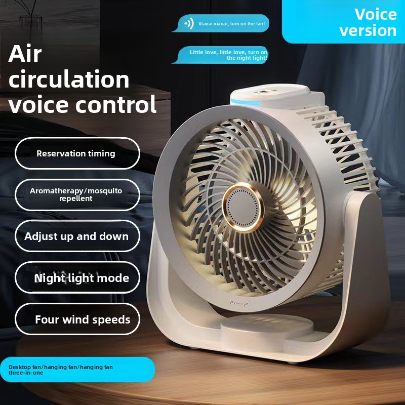 Ventilador circulador de ar inteligente de parede - Controle de voz, sem necessidade de instalação de broca, oscilação de 90°, 3 velocidades, controle remoto, operação silenciosa para quarto/escritório_voghion.com