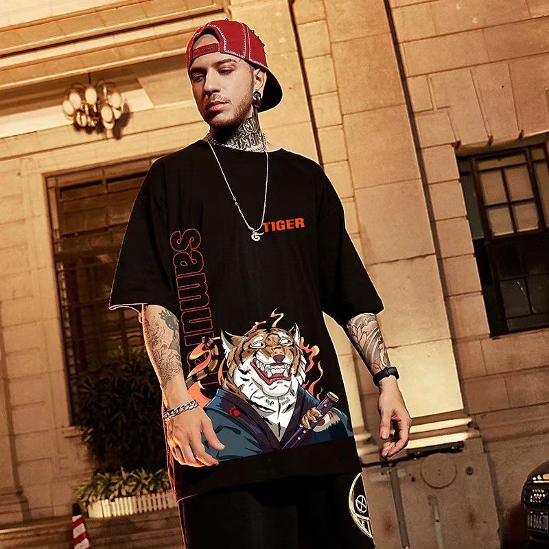 C&J Trendige Marke lockeres T-Shirt Fat Man Kurzarm Herren plus Fat Five Quarter Sleeve Large Herren Sommer_voghion.com