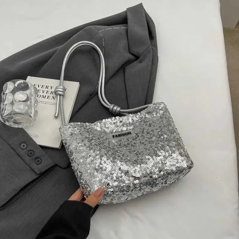 Frauen Pailletten Solide Shiny Stachels Eimer Griff Weibliche Casual Pendeln Schulter Pack Dame Weiche Große Kapazität_voghion.com