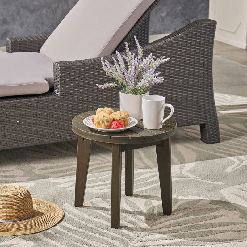 Outdoor 16" Acacia Wood Side Table, Gray Finish_voghion.com