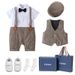 Sommer Kinder Gentleman Kleid Geschenkbox Kurzarm Jumpsuit Weste Hut Set Säuglingskleidung Taufkleid_voghion.com