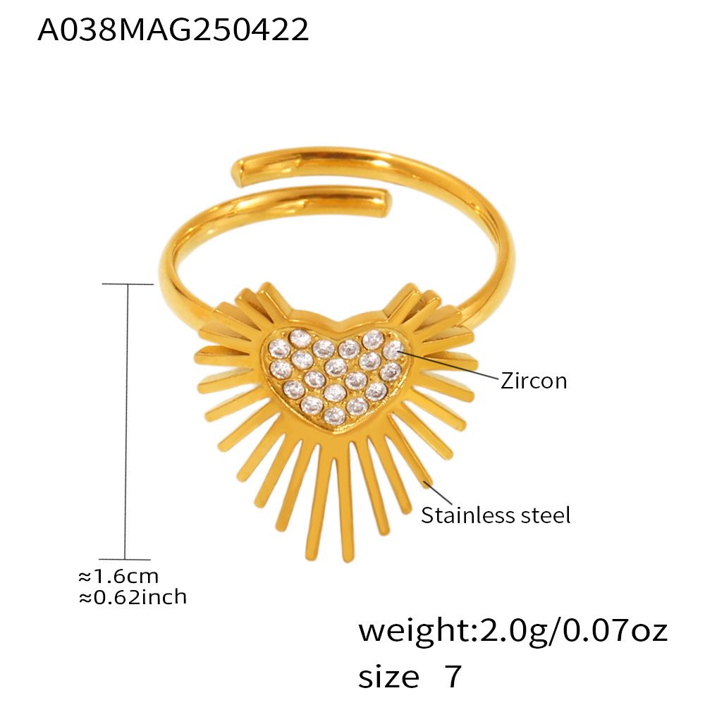 Fang Tang Personality Style Simple Sun Set Diamond Heart Ring Titanium Steel Geometric Pattern Ring For Women_voghion.com