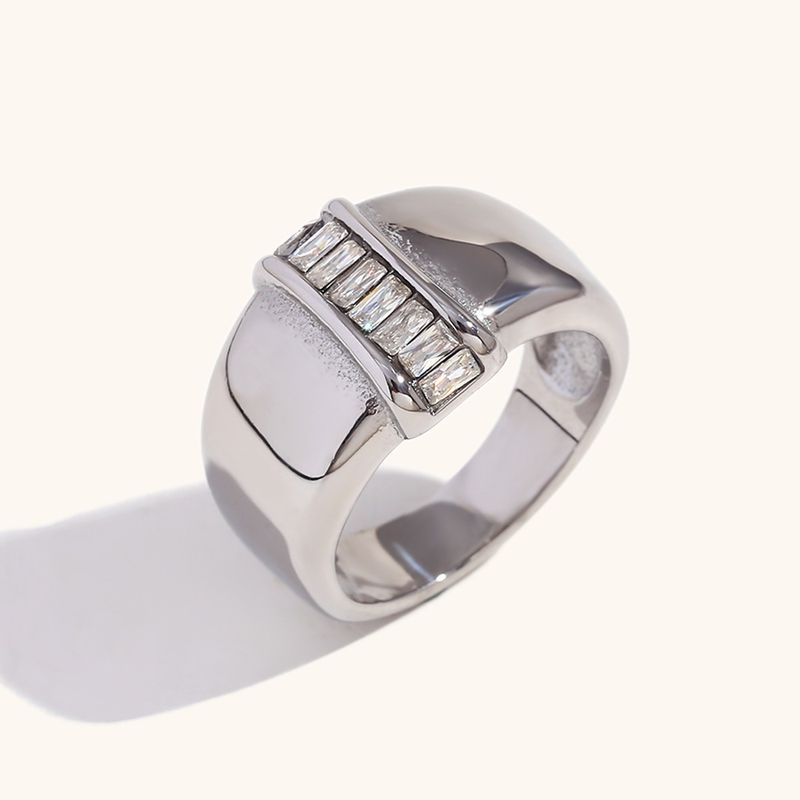 Anello minimalista versatile con intarsi in acciaio inossidabile placcato oro, semplice, con una sola fila di diamanti_voghion.com