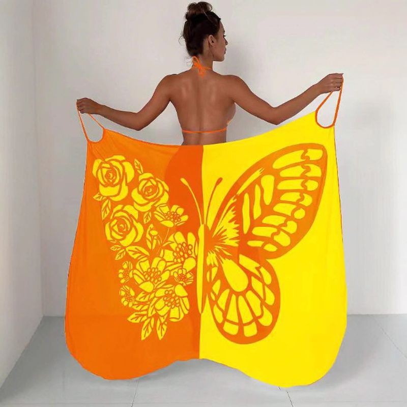 Nouvelle jupe de plage à séchage rapide pour adultes sans sable, robe chemisier portable à imprimé papillon contrasté sur une seule face_voghion.com