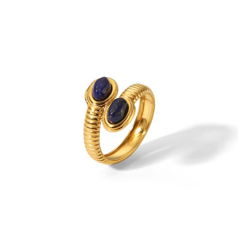 Anello in acciaio inossidabile dorato con gioielli di alta qualità, stile francese, con lapislazzuli e turchese._voghion.com