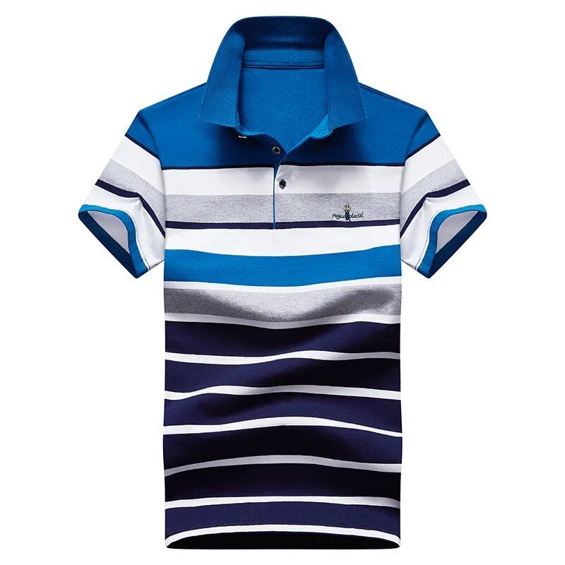 Embroidery Contrast Color Summer Polo Shirt Men Casual Striped Short Sleeve Polo T Shirt Men Large Size M-4XL Cotton Polo Homme_voghion.com