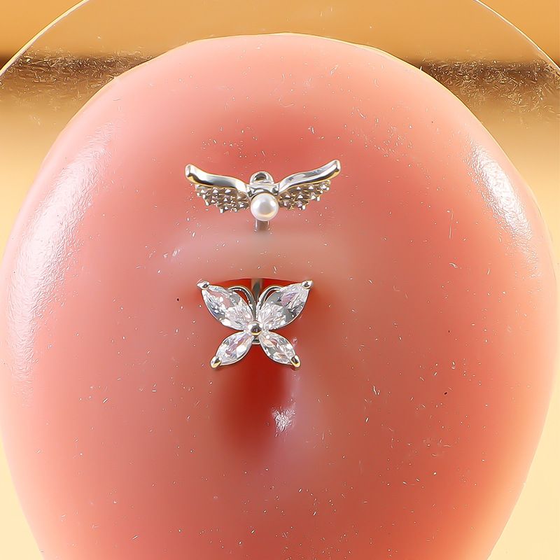 Nuovo piercing all'ombelico con testa ad ala micro pavé, in acciaio inossidabile, con zirconi, mini gioielli per piercing con perla_voghion.com