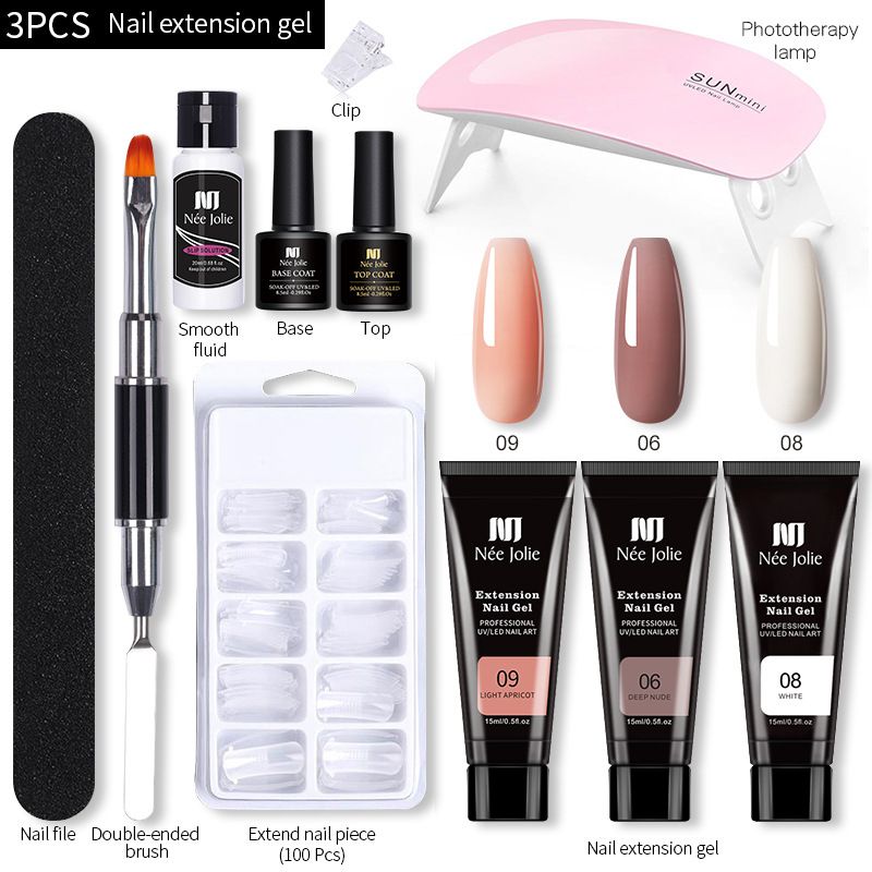 Nagelkleber, 15 ml, Nagelverlängerungskleber-Set, Nagelform, Doppelkopfpinsel, Nagelkristall-Verlängerungskleber-Set, UV_voghion.com