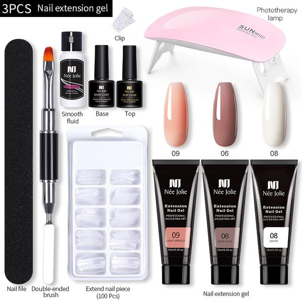 Nagelkleber, 15 ml, Nagelverlängerungskleber-Set, Nagelform, Doppelkopfpinsel, Nagelkristall-Verlängerungskleber-Set, UV_voghion.com