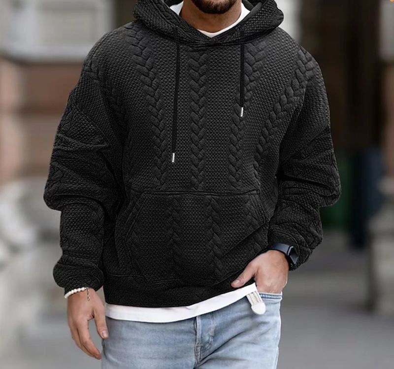 New Autumn Men's Large Size Casual Jacket Jacquard Hooded Solid Color Lace Long Sleeve Sweatshirt Men_voghion.com