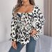 2025 Herbst Winter Casual Rüschen Square Neck Leopard Print Langarm Chiffon Bluse Damenmode_voghion.com