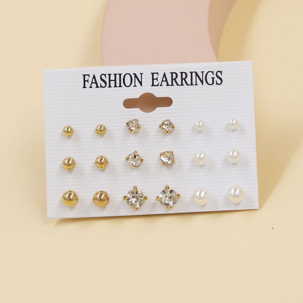 Orecchini a bottone in metallo francese con placcatura multipla geometrica Xiyin, set da 6 paia, 2024, molto venduti_voghion.com