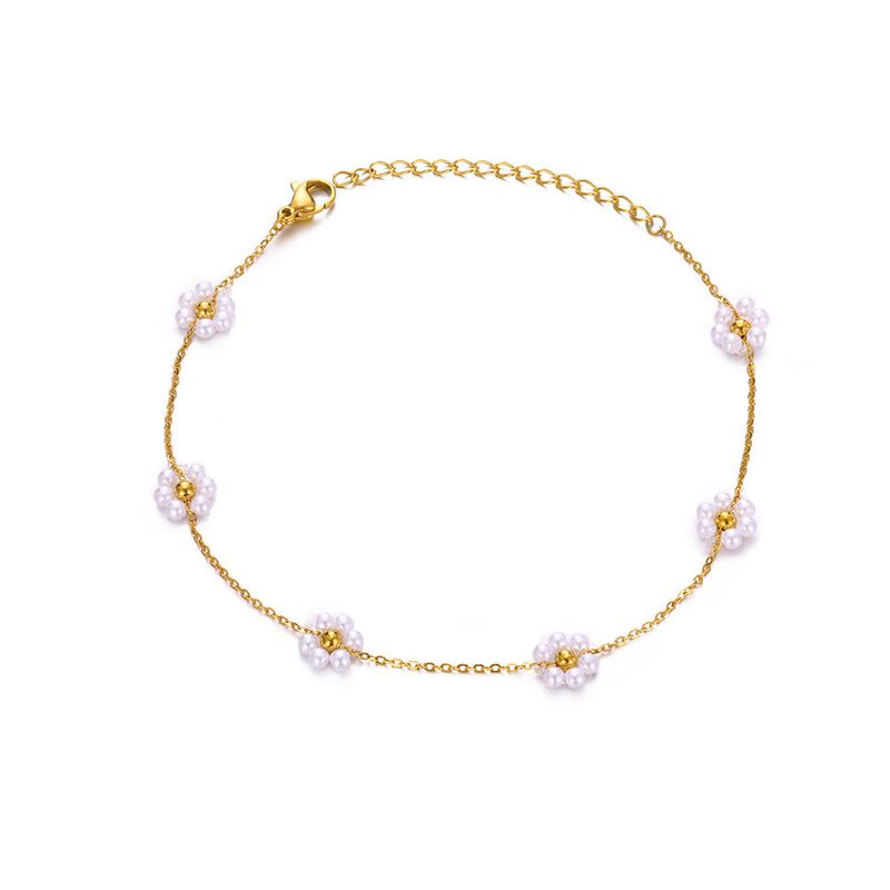 Cavigliera estiva alla moda con fiore, in acciaio inossidabile, con design colorato e perline._voghion.com