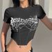 Sexy Slim Fit Cropped Short Sleeved T-shirt For Women's Summer Style Base, Designed With A Metallic Chain Print Top_voghion.com