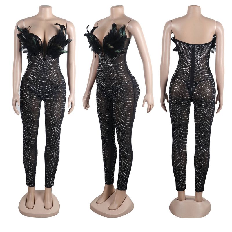 sexy feder heiß strass schlanke fit hüfte bedeckende ärmellose overall_voghion.com