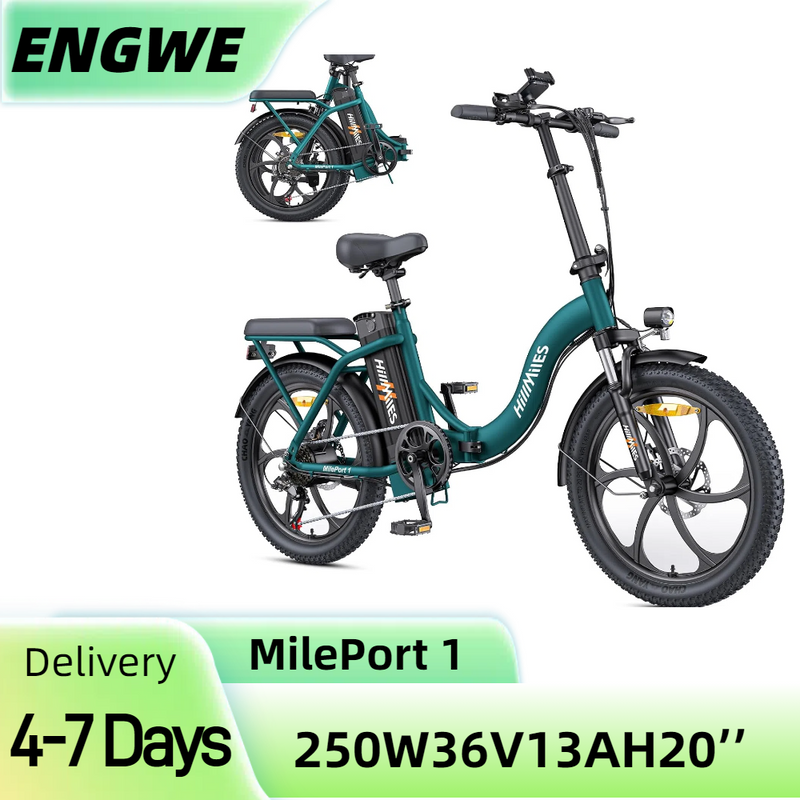 Hillmiles MilePort 1 - Bicicleta eléctrica plegable de 20 pulgadas, 250 W, para adultos, batería extraíble de 36 V y 13 Ah_voghion.com