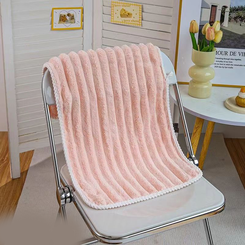 Candy Strip Coral Fleece Student Towel For Girls, Soft, Quick-Drying, Thickened, Absorbent, Non-Shedding, Household Use_voghion.com
