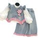 Completo in denim autunnale per bambine 2025, nuovo stile straniero, top e fondo elasticizzati, camicia e pantaloni a gamba larga, set da tre pezzi_voghion.com