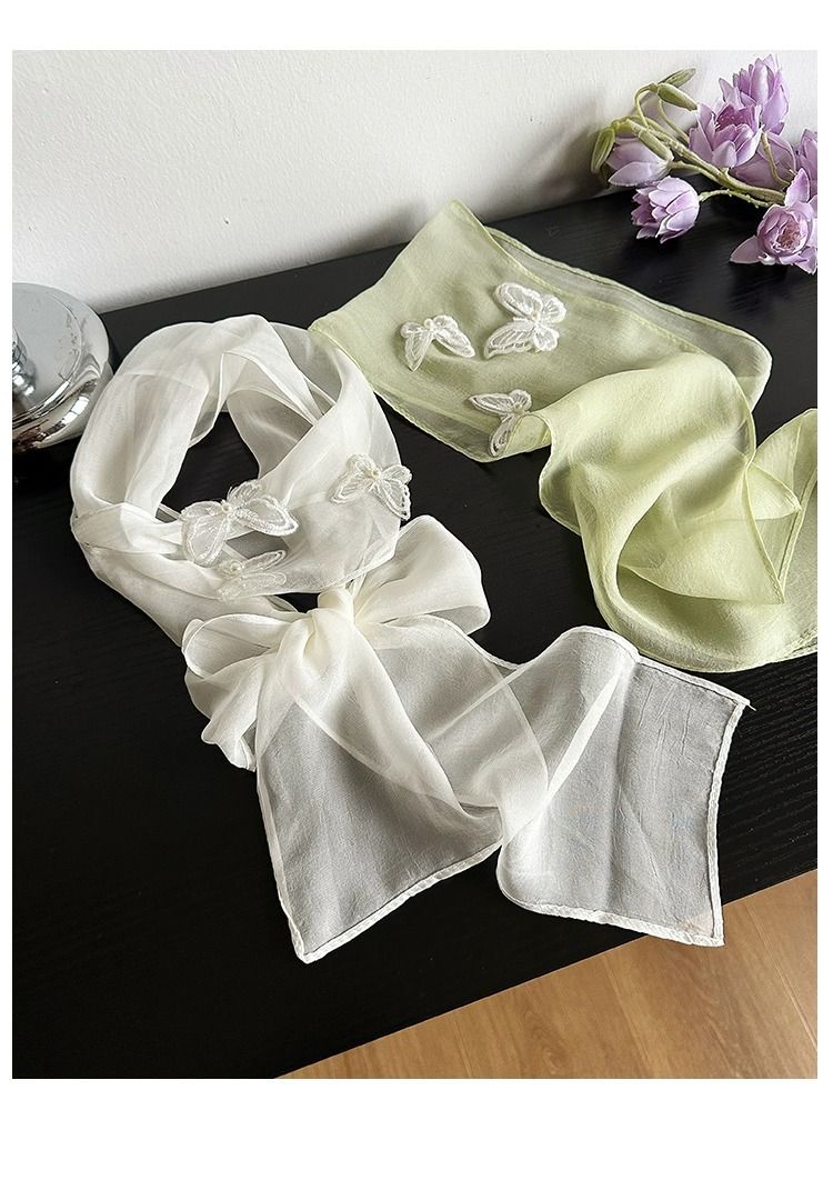 Sciarpa sottile da donna in chiffon con farfalla bianca e fata, nuova_voghion.com