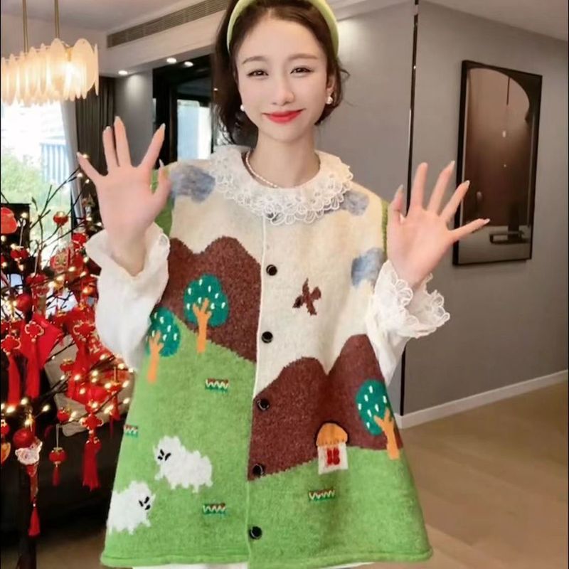 Large size chubb mm200 jin hill small tree knitted vest, spring and autumn new loose sleeveless sweater, camisole_voghion.com