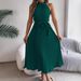 Elegantes, ärmelloses Maxikleid mit hohem Halsausschnitt und plissierter Taille für Damen im Sommer – Atmungsaktive Polyestermischung, fließender A-Linien-Rock_voghion.com