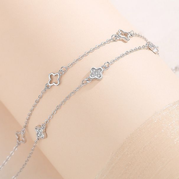 Cavigliera in argento sterling con motivo a quadrifoglio, stile foresta, personalità, moda e temperamento, regalo per i gioielli del piede._voghion.com