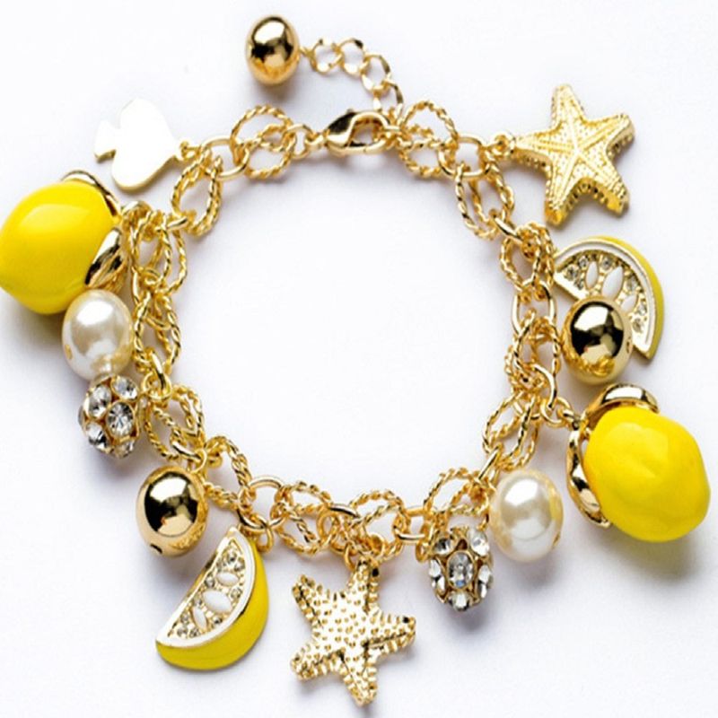 Heißer Verkauf Seestern Zitrone Intarsien Diamant Perle Obst Strand Armband Für Frauen Hand Schmuck_voghion.com