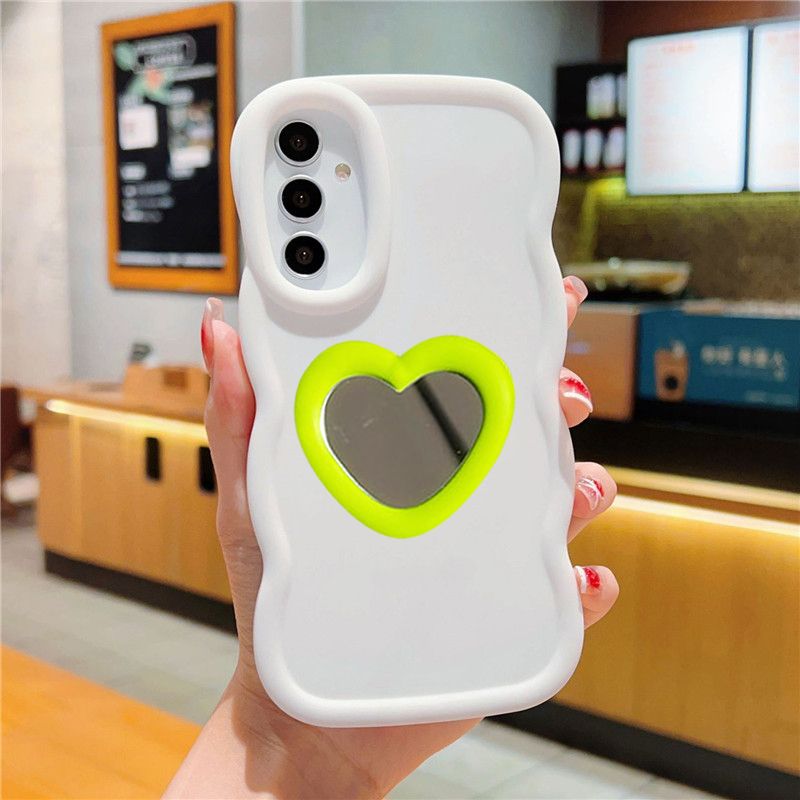For Samsung Galaxy S23 FE S21FE A54 A55 A34 A35 A73 S23ultra S22 S24 ultra 3D Heart Mirror Holder Phone Case Soft Silicone Cover_voghion.com