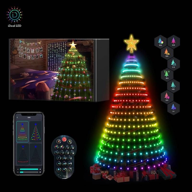 Sznur świetlny na choinkę, świąteczna dekoracja, lampka wróżki, Bluetooth, fantastyczny kolor, punkt sterowania, skórzana linia świetlna_voghion.com