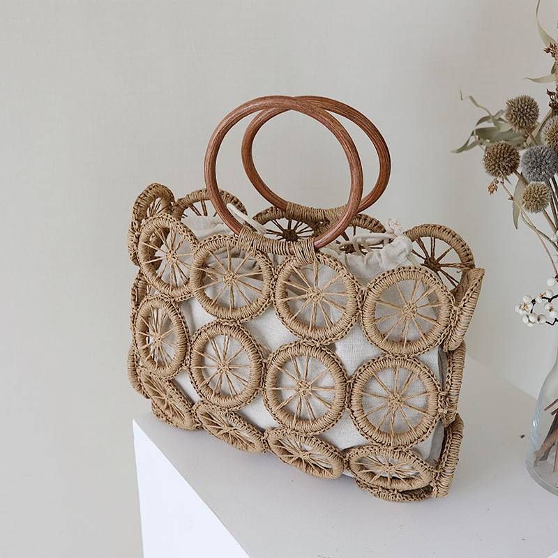 Sac à main tissé rétro français - Sac de plage bohème élégant pour femme, sac à main tressé fait main pour les vacances d'été, sac fourre-tout décontracté à bandoulière_voghion.com