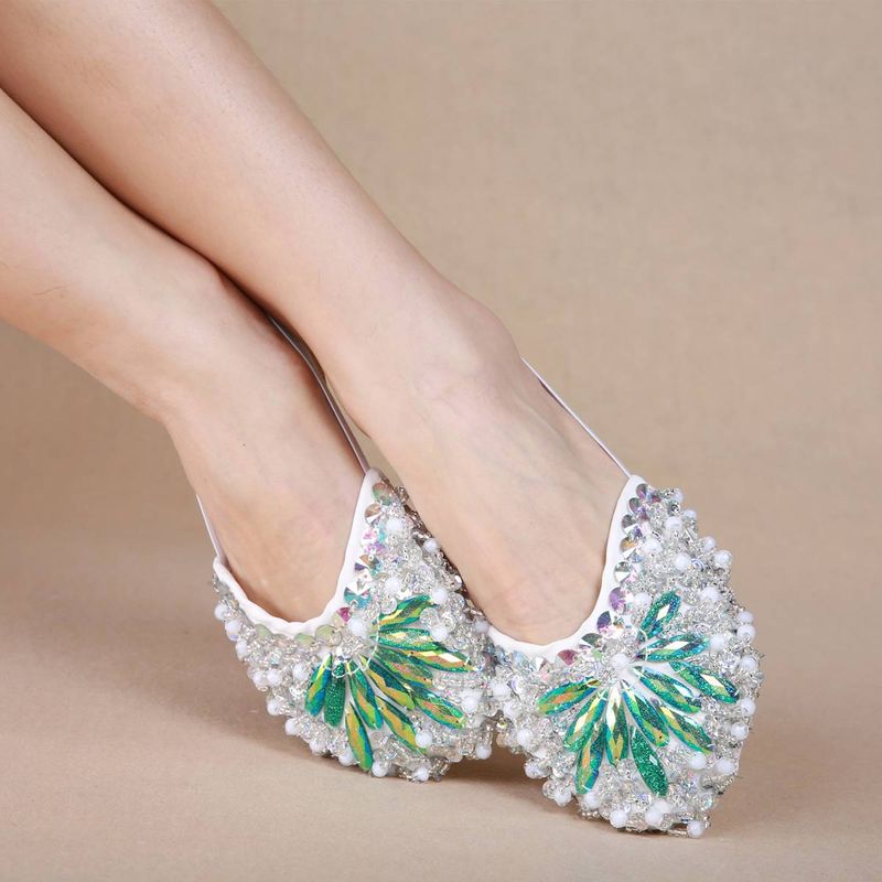 Dance Shoes Dancer Green Diamond Half Shoes Belly Dance Comfortable Practice Shoes Training Foot Cover Insole Cover Hot Sale Stage Focus_voghion.com