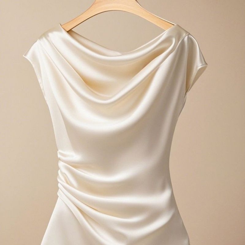 Nuovo stile, bellissimo top in vita chic, elegante temperamento di alta qualità, camicia color albicocca_voghion.com