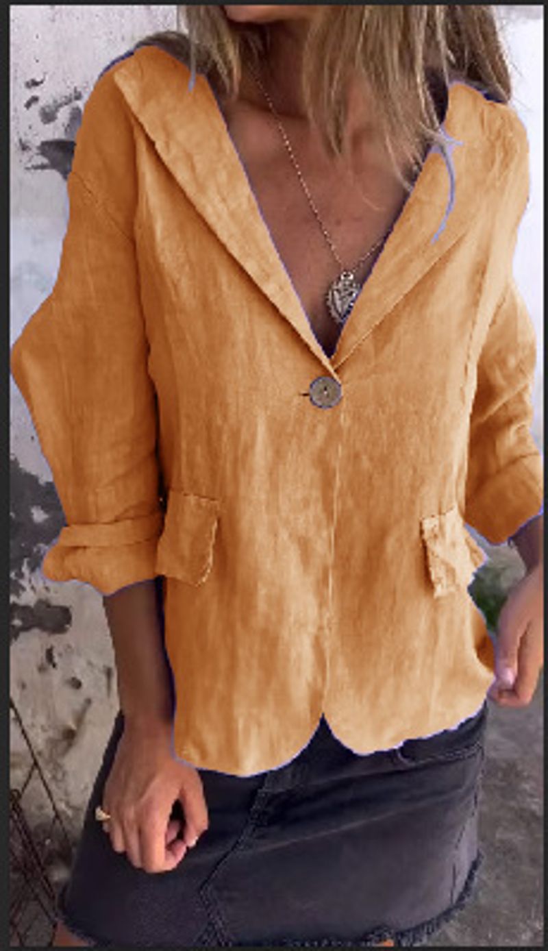 Women's Clothing 2024 Early Autumn New Artistic Large Size Loose Solid Color Button Collar Cotton and en Small Suit_voghion.com