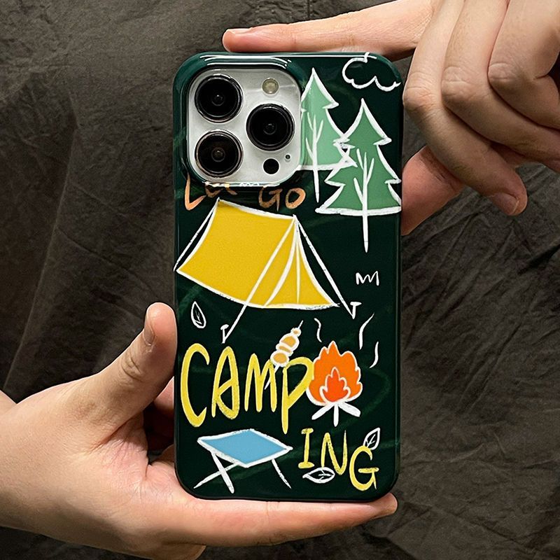 【 1637 Ljudska kolekcija 】 Tamnozelena kamperska grafiti maska za telefon 14, tvrda folija za iPhone 13, sjajna folija za ProMax 12_voghion.com