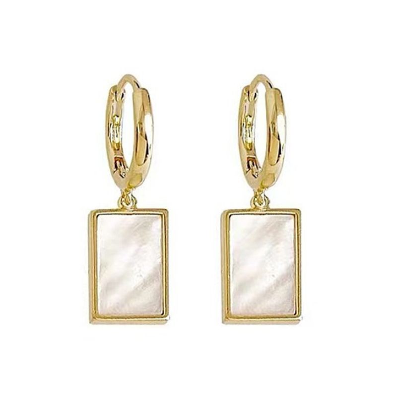 1 Pair Women Huggie Earrings Anti-allergy Luster Oblong Shape Contrast Color Ear Decoration Stainless Colorfast Lady Hanging Earrings Ear Jewelry_voghion.com
