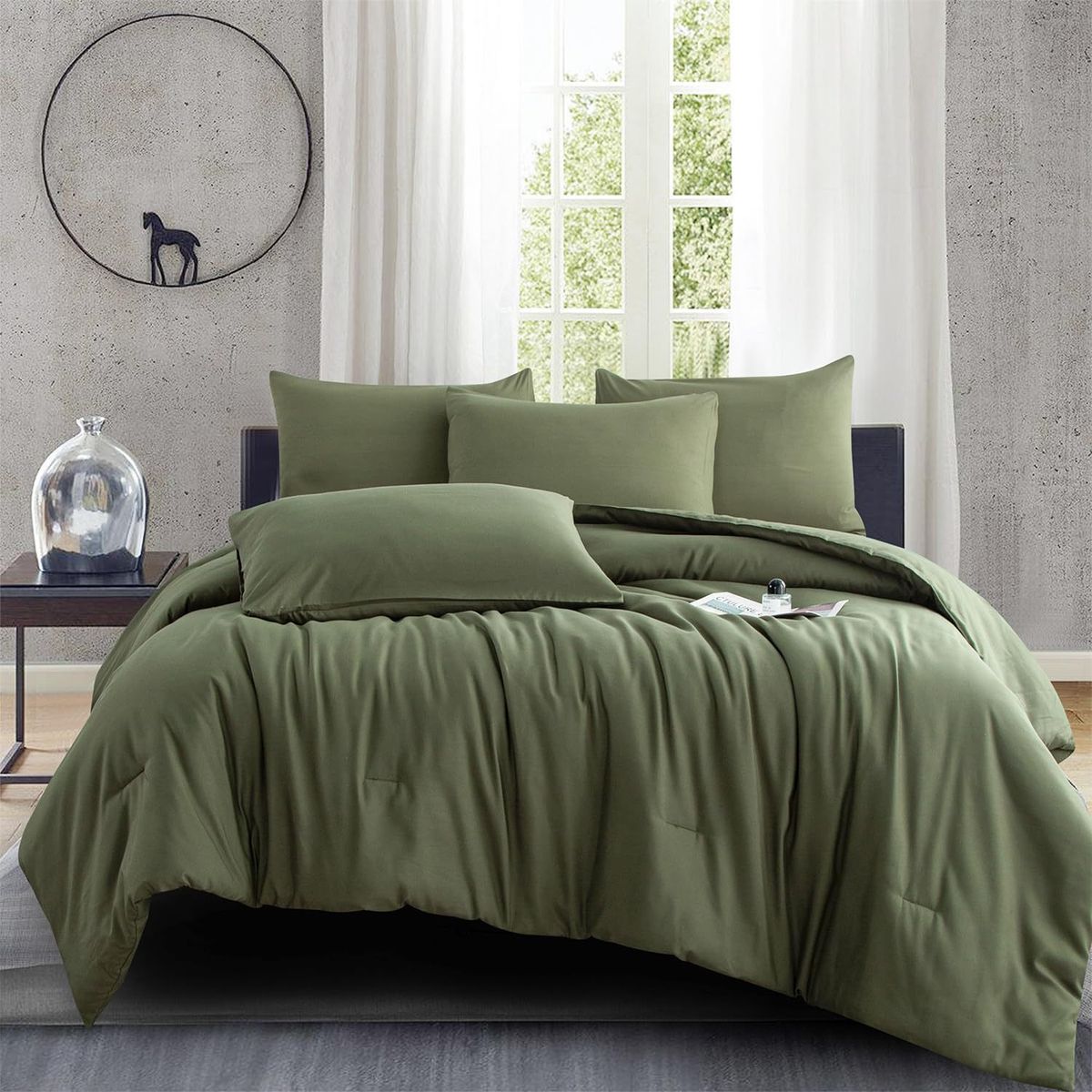 Steppdeckenset Militärgrün, dicker Steppdeckenkern, Chemiefaser-Steppdecke, dreiteiliges Set_voghion.com