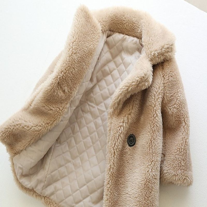 Roupas infantis Novos casacos de outono e inverno para crianças grandes casaco de pele imitação de caxemira lapelas de grânulos grandes para homens e mulheres mais grossos_voghion.com