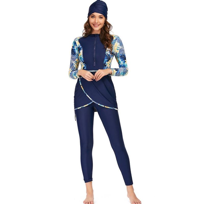 Damenbekleidung Langarm-Badeanzug Damen-Print-Set mit Rock Modische, sexy Einteiler-Bademode Polyestergewebe mit Futter_voghion.com