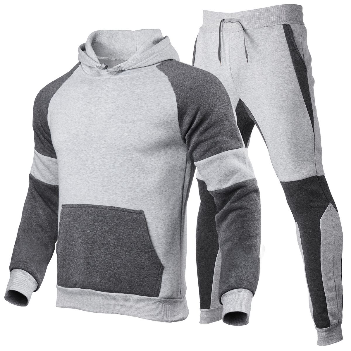 "Herren-Set mit Kapuzenpullover und Jogginghose mit Kontrasteinsatz – 100 % Polyester, leicht, fürs Fitnessstudio und die Straße (S-3XL)"_voghion.com