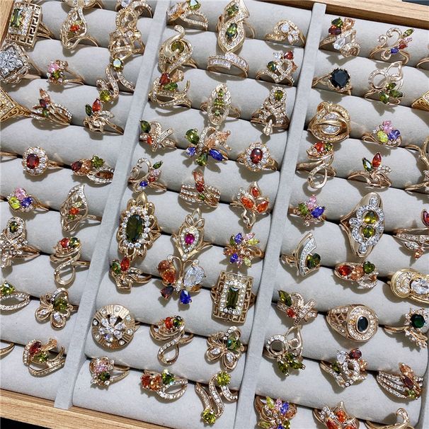 Exaggerated Personality Colorful Micro Paved Zircon Geometric Light Luxury Versatile Color-Retaining Fashion Ring_voghion.com