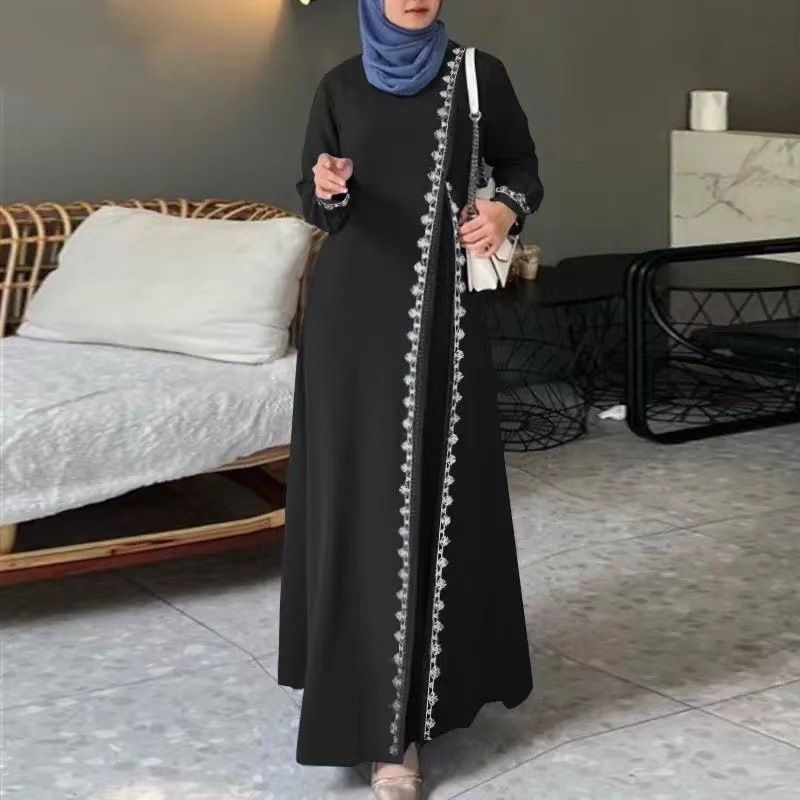 Damen Langarm Spitzenrand Damen Frühling und Sommer Freizeitkleid_voghion.com
