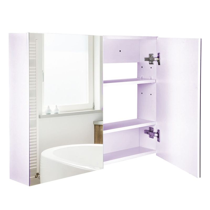 HOMCOM Bathroom Cabinet With Mirror Wall Mounted Modern Storage Double Door MDF White_voghion.com