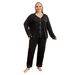 Plus Size Women's Pajama Set - Soft V-Neck Sleepwear For Big & Tall (1XL-4XL) - Lightweight Poly-Cotton Lounge Outfit - Black_voghion.com