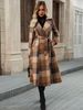 Women's Long Double Breasted Trench Coat With Notched Lapel & Belt - Wool Blend Overcoat In Black/Green/Khaki/Charcoal/Check For Fall Winter_voghion.com