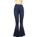 2024 Plus Size Elastic High Waist Denim Long Women's Flared Pants_voghion.com