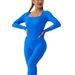 Autumn And Winter Seamless Sleeve Square Neck Yoga Suit Long Pants One-piece Fitness Body Shaping Bodysuit_voghion.com